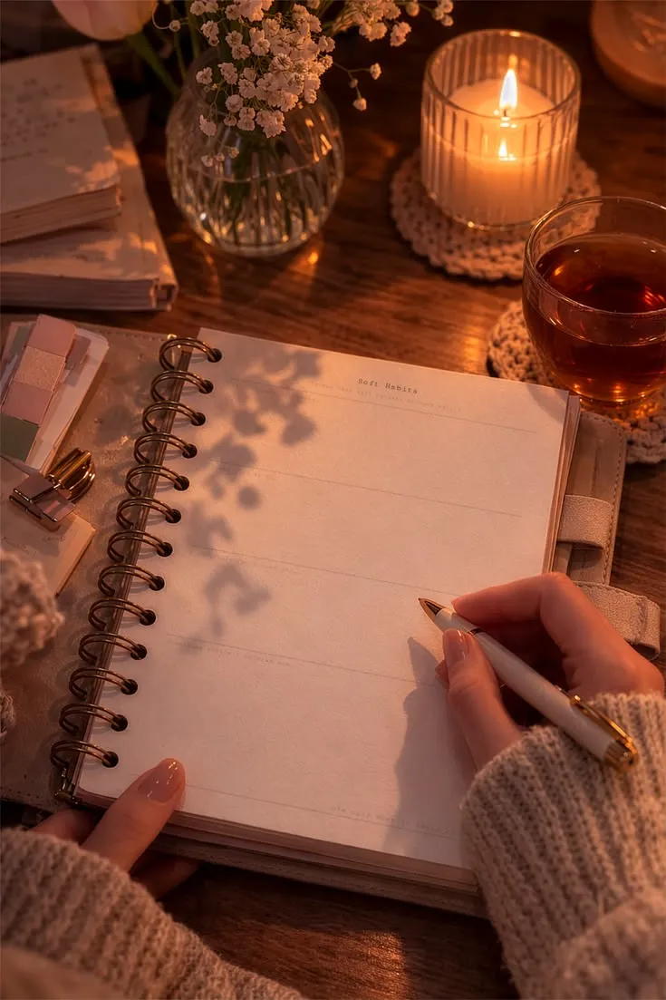 Open journal with habit tracking pages